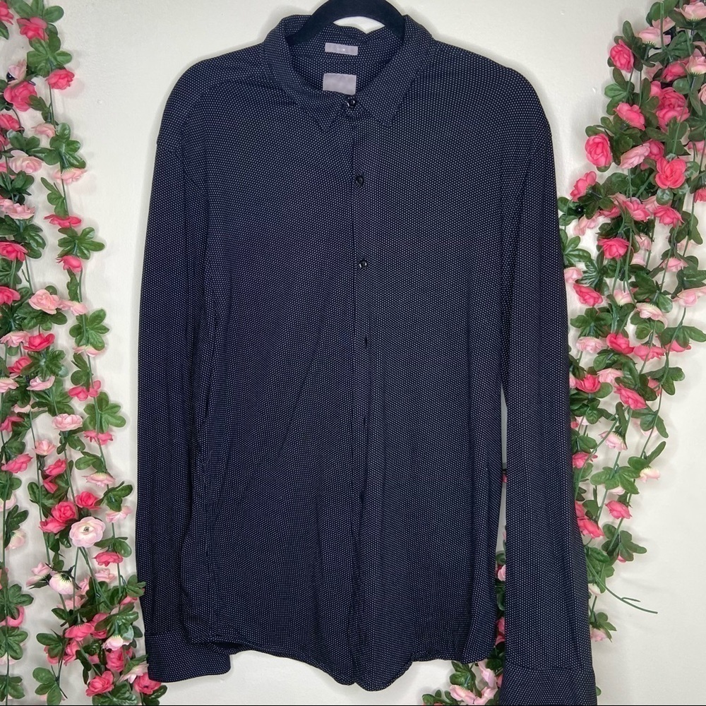 A-Frame StitchFix Black Polka Dot Slim Button Med